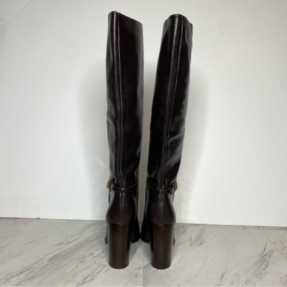 Tory Burch Dark Brown Leather Heeled Tall Boot 6M - Picture 3 of 16